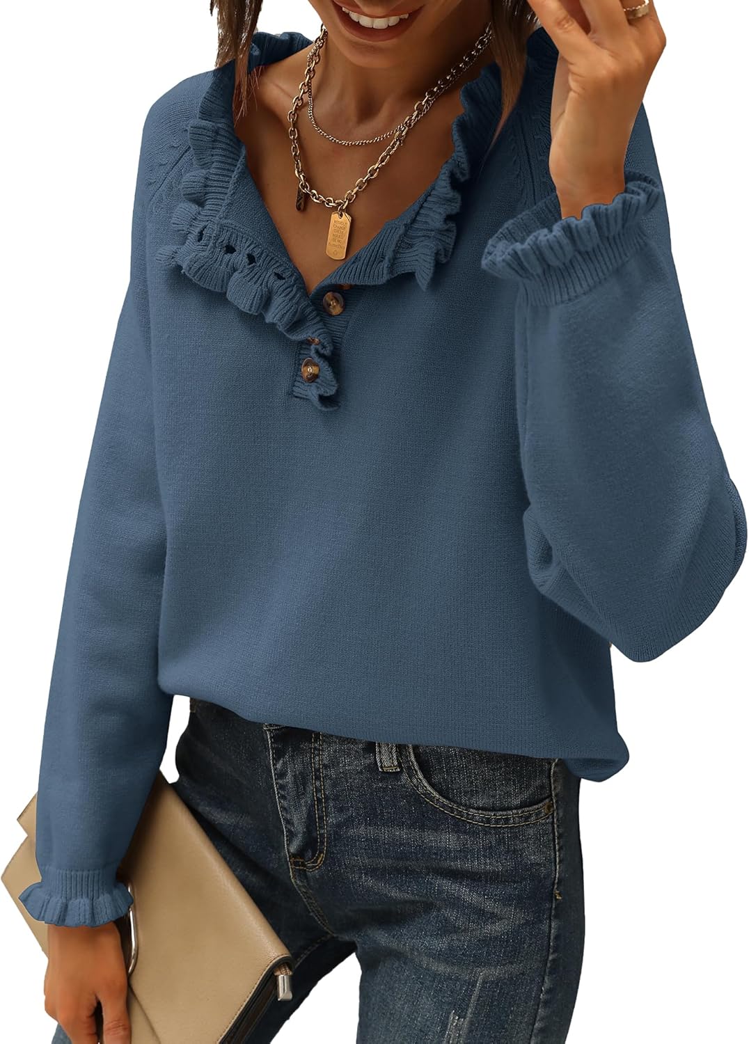 CLEARANCE SALE🔥Ruffle Trim Casual Knit Pullover Tops