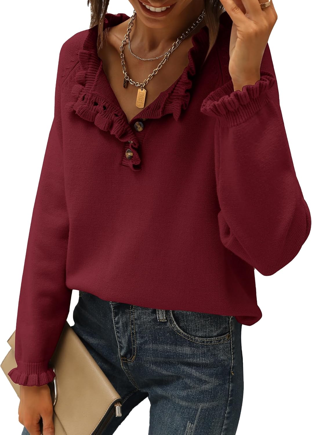 CLEARANCE SALE🔥Ruffle Trim Casual Knit Pullover Tops