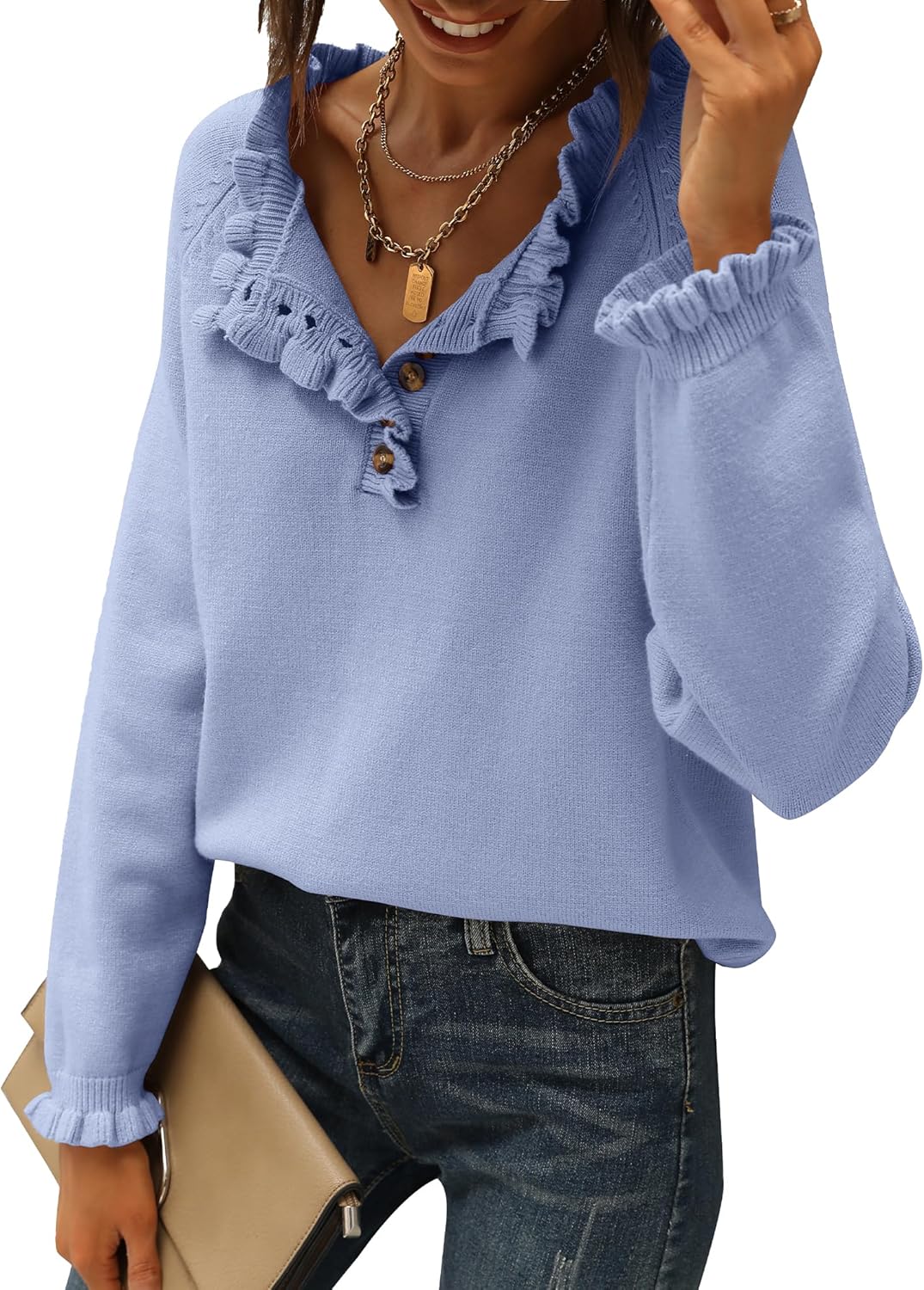 CLEARANCE SALE🔥Ruffle Trim Casual Knit Pullover Tops