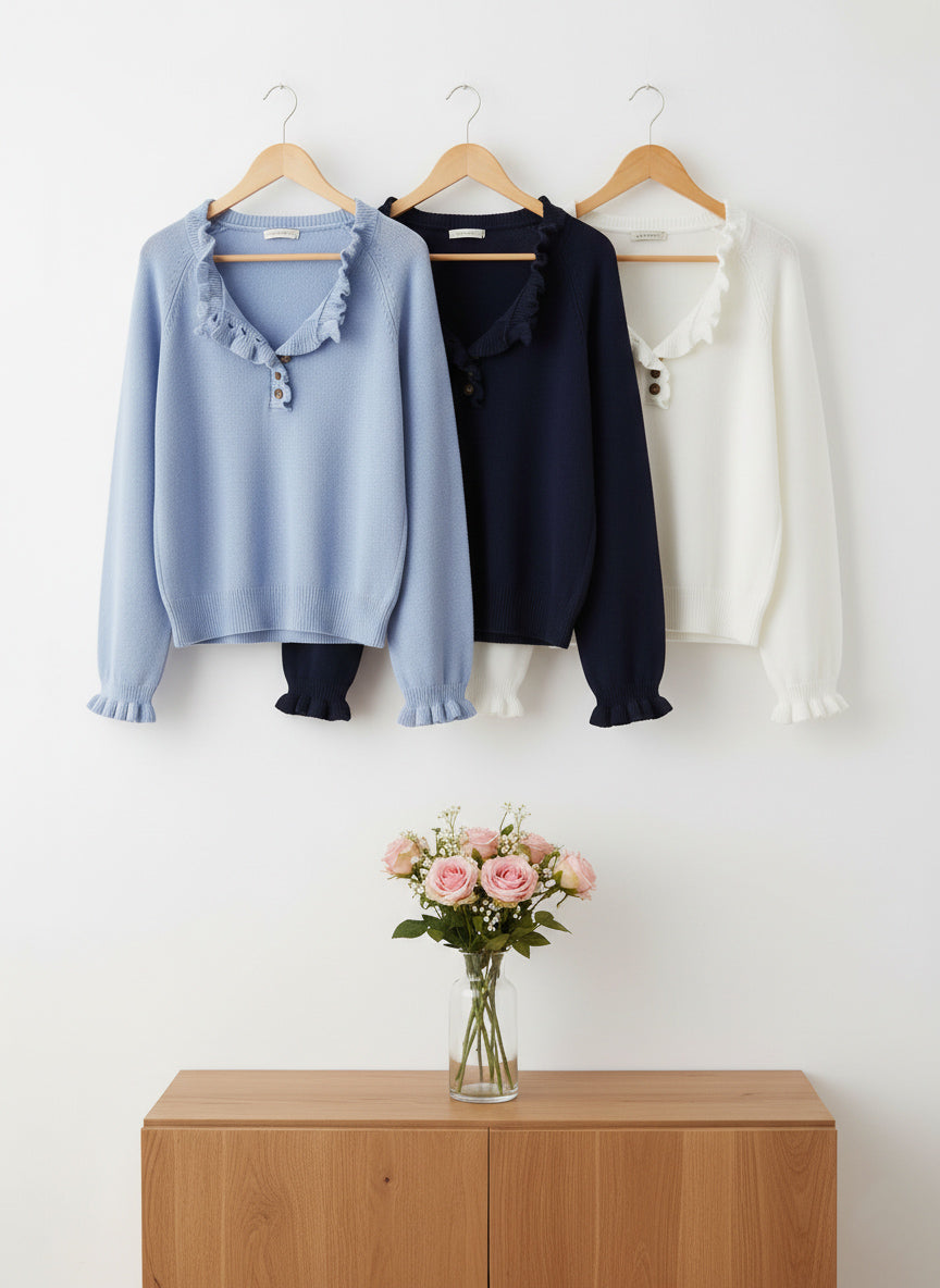 CLEARANCE SALE🔥Ruffle Trim Casual Knit Pullover Tops