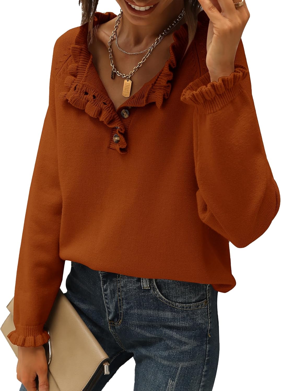 CLEARANCE SALE🔥Ruffle Trim Casual Knit Pullover Tops