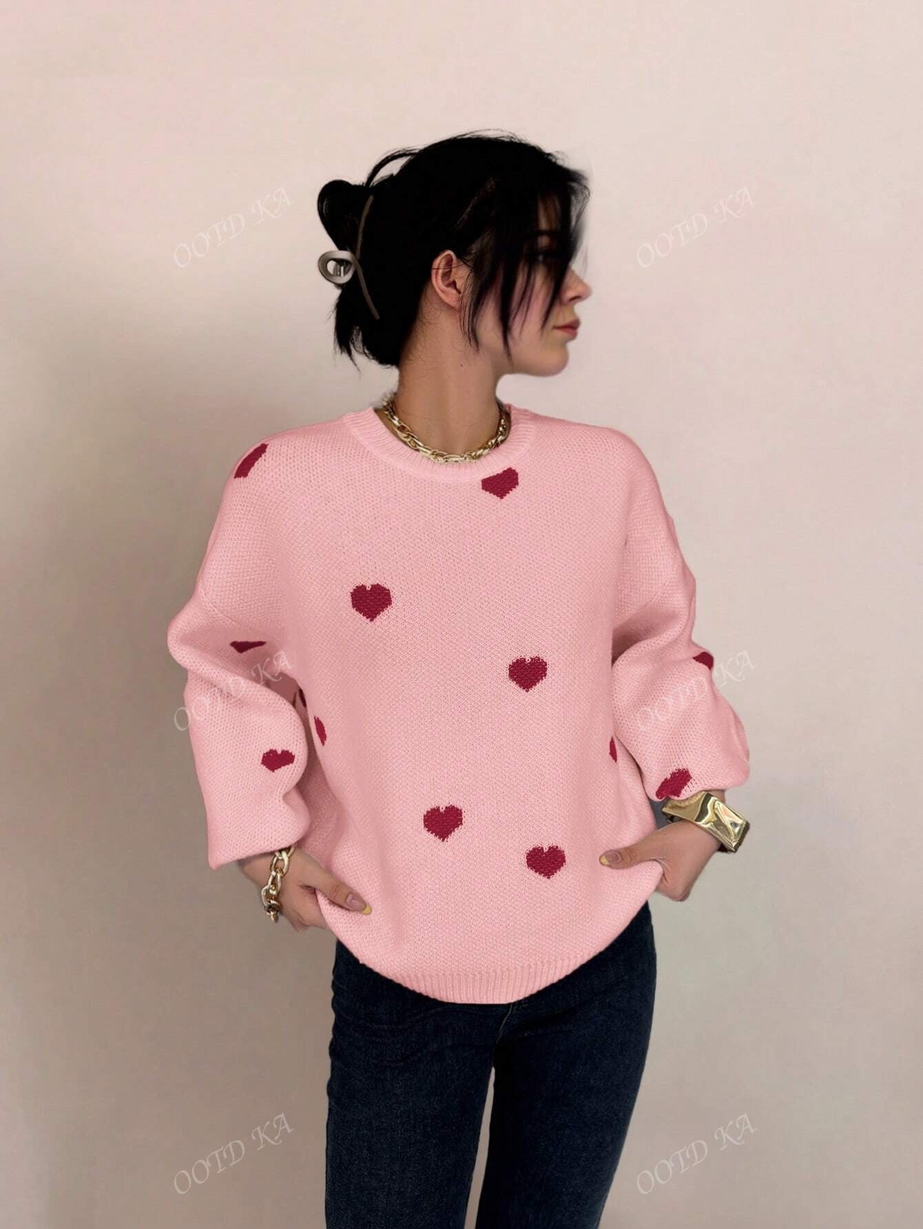 Women's printed crew neck sweater