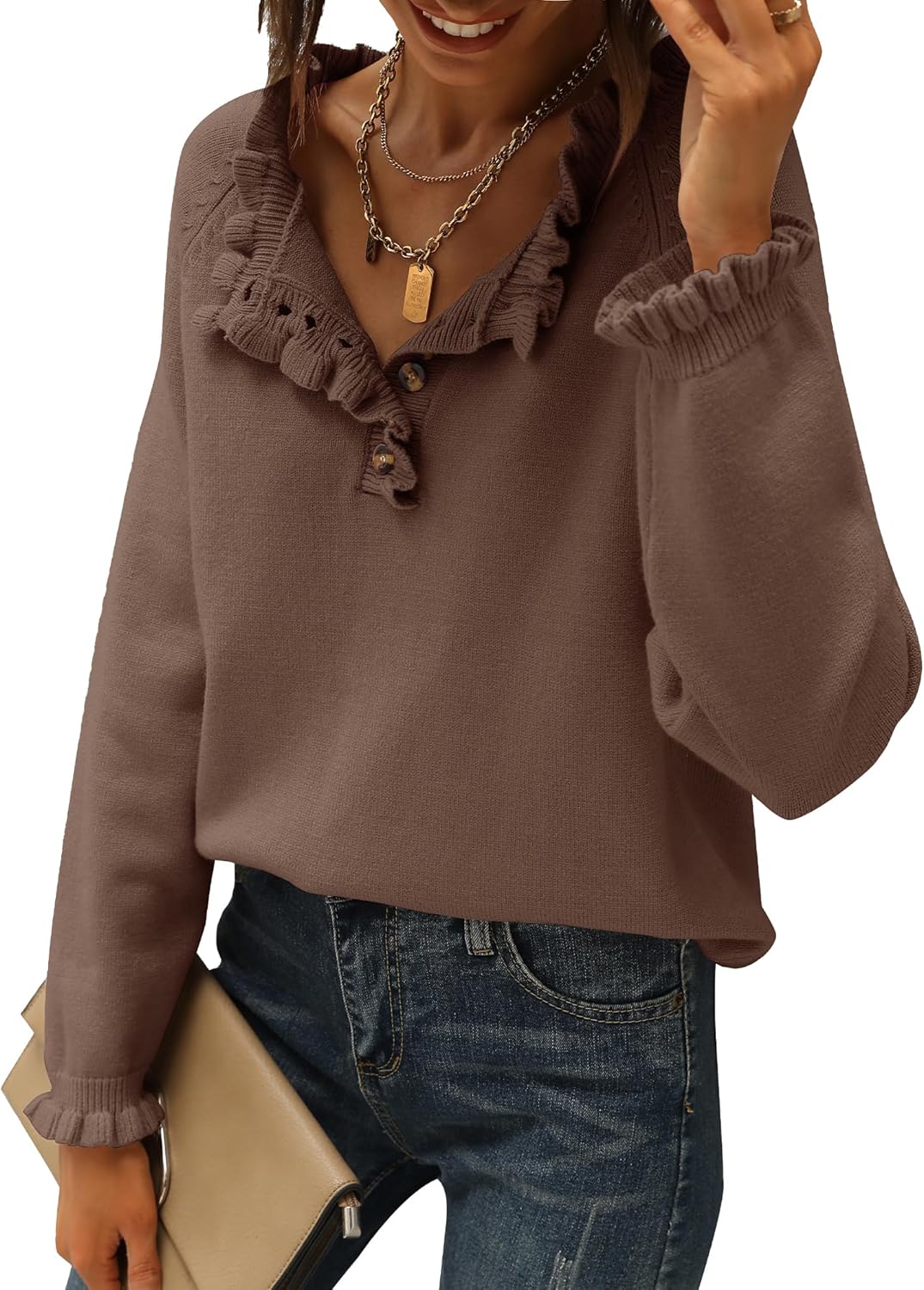 CLEARANCE SALE🔥Ruffle Trim Casual Knit Pullover Tops